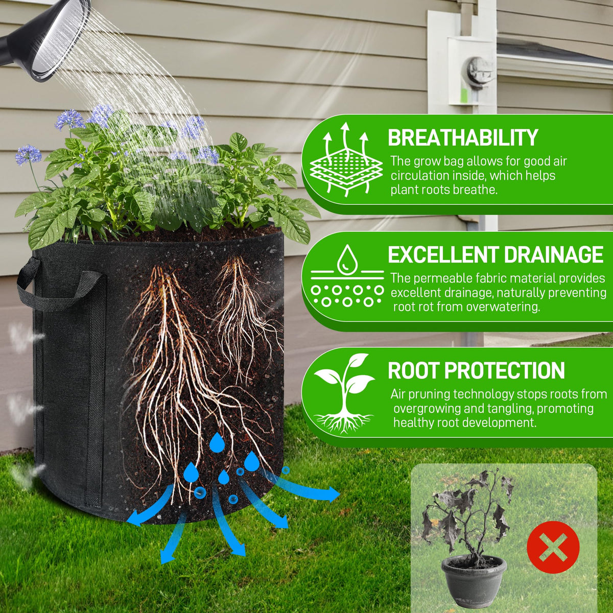 Mulctun grow-anywhere bag ideal for balcony or garden setups.