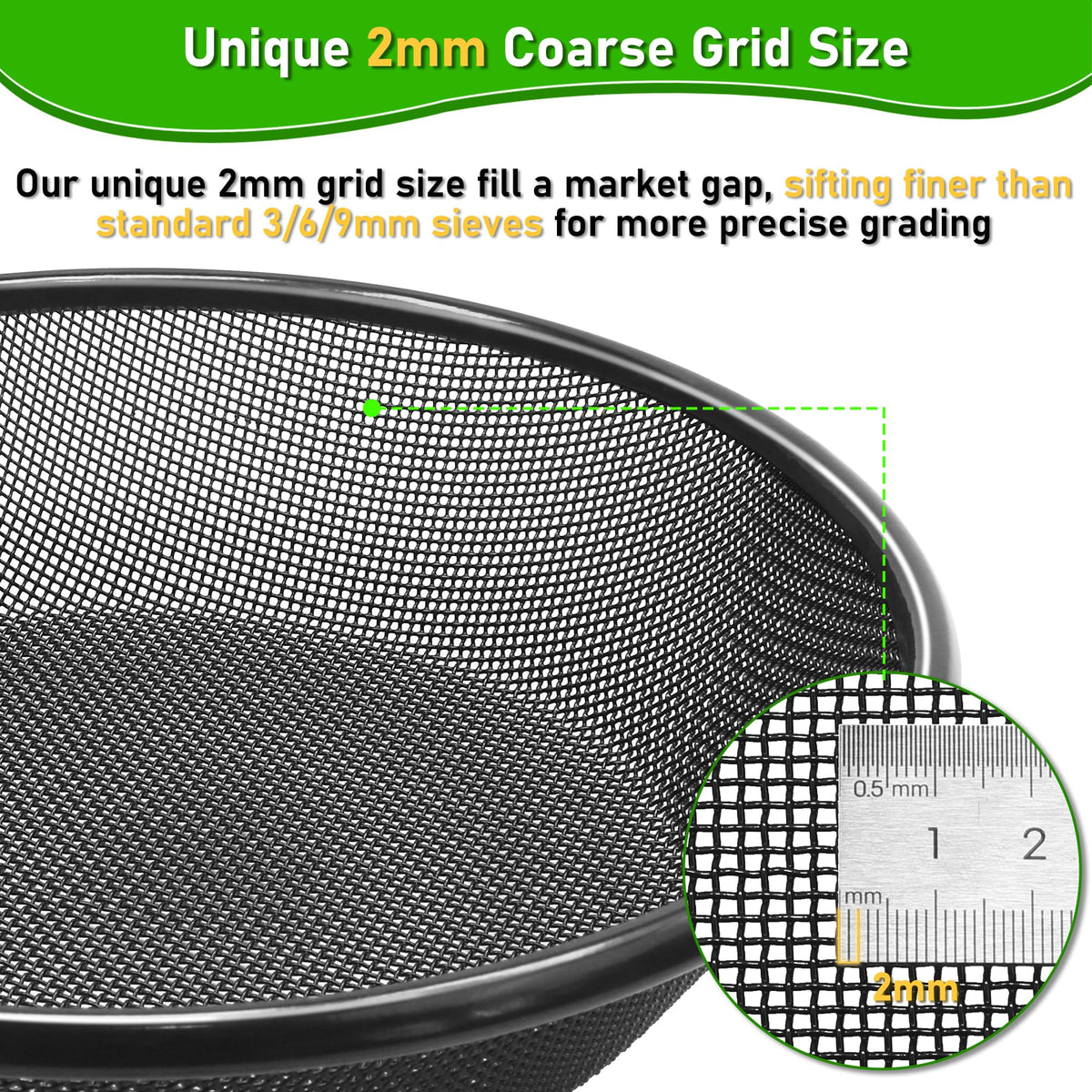 Mulctun soil sifter in black finish offers rust resistance and premium look.