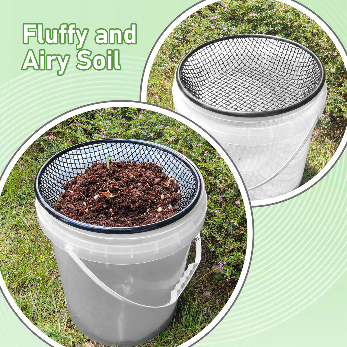 Mulctun soil sifter dirt screening demonstrates debris removal while capturing fine material