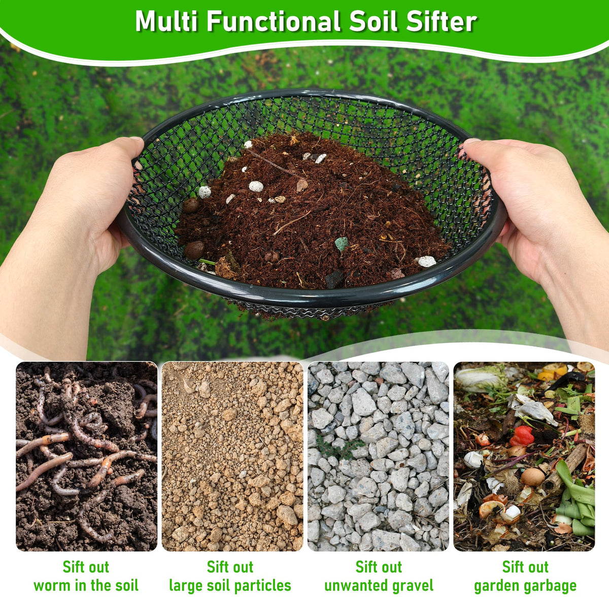 Mulctun soil sifter one-piece design ensures durability without assembly