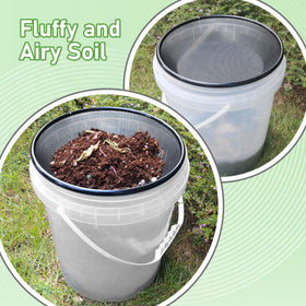 Mulctun sifter features stackable design for compact storage after use.