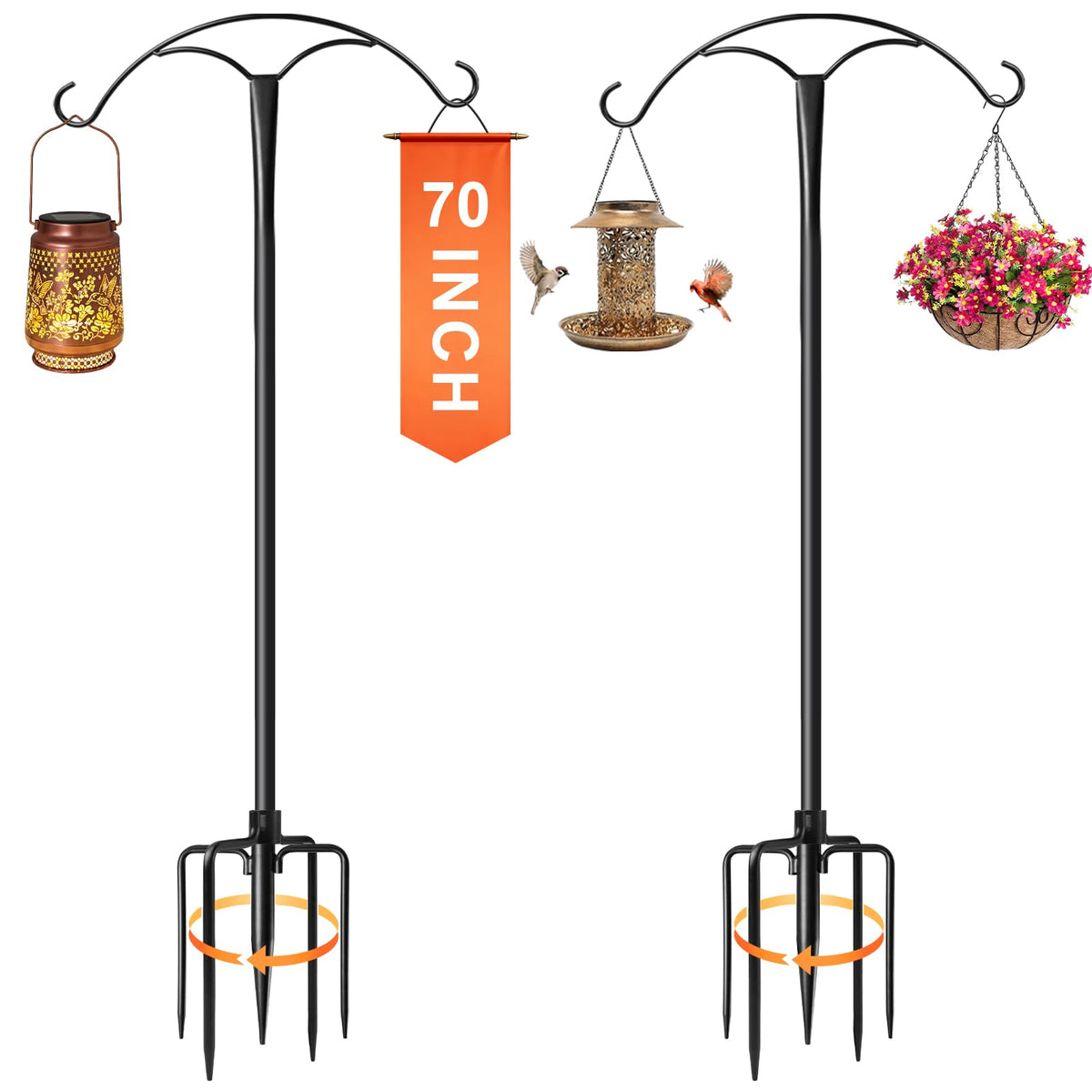 Mulivid 70-inch shepherd hooks with five-prong base for stable outdoor display