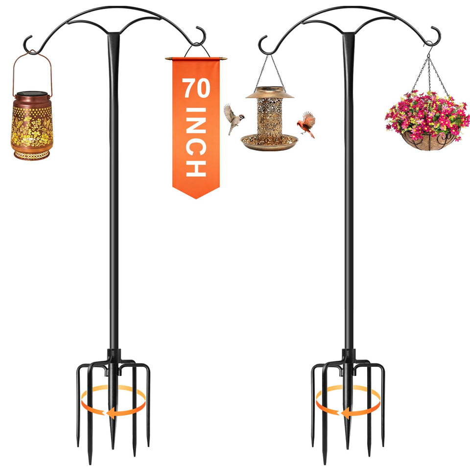 Mulivid 70-inch shepherd hooks with five-prong base for stable outdoor display