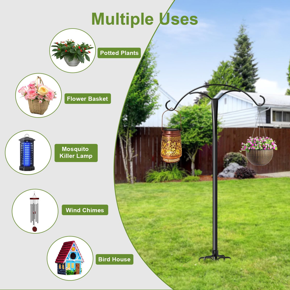 Mulivid adjustable pole heights of 38, 54, and 70 inches for versatile setups
