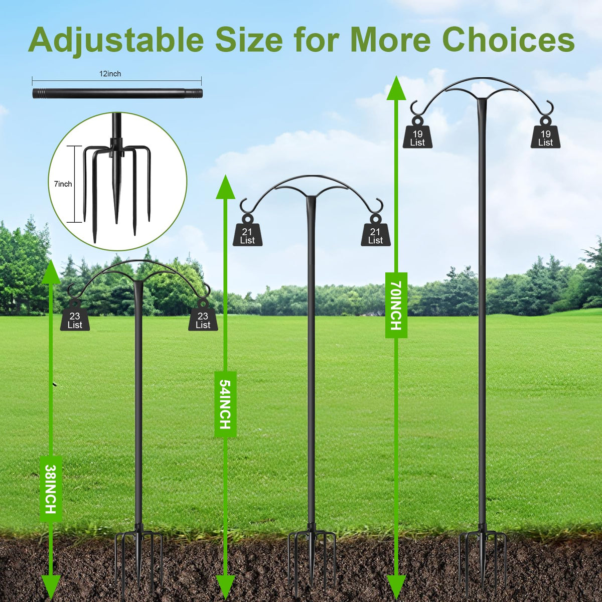Mulivid heavy-duty shepherd hook design with sturdy steel construction