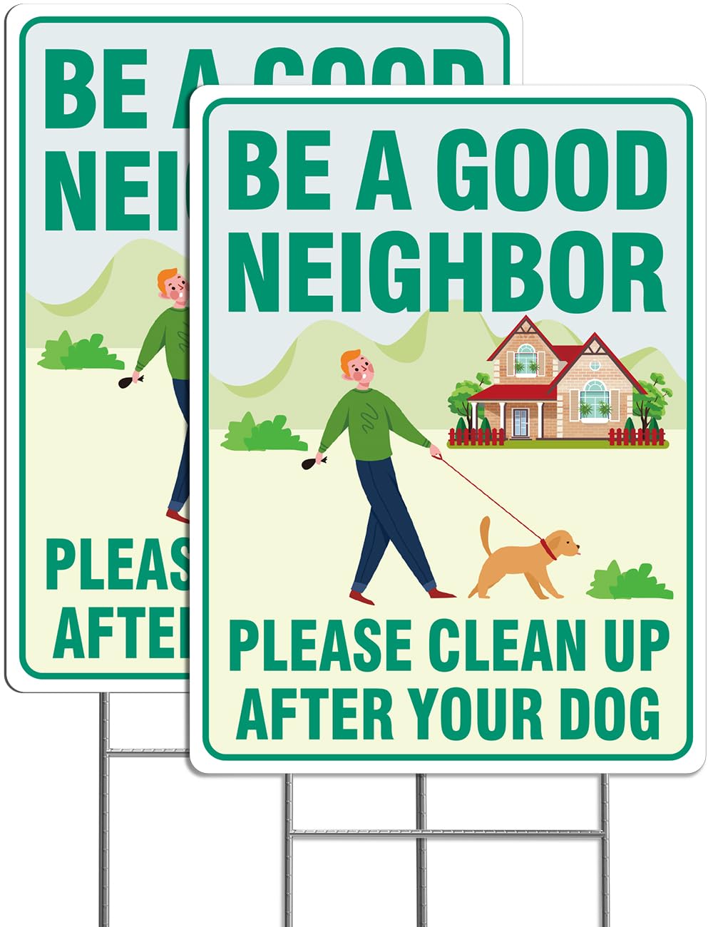 Multiwins clean up sign 12.6 x 9.5 inches front view high visibility reminder for dog walkers