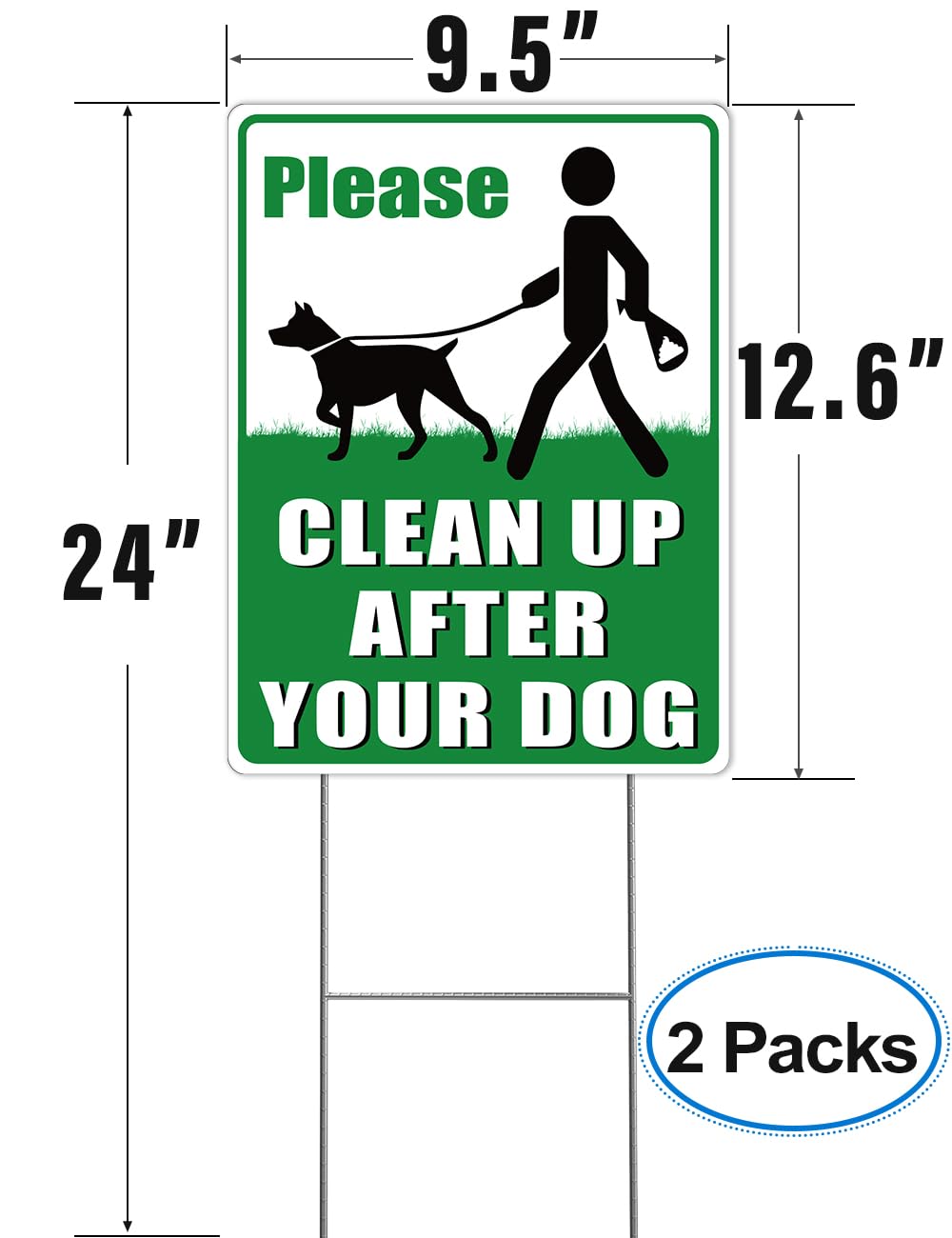 Multiwins double-sided dog cleanup sign readable from multiple angles