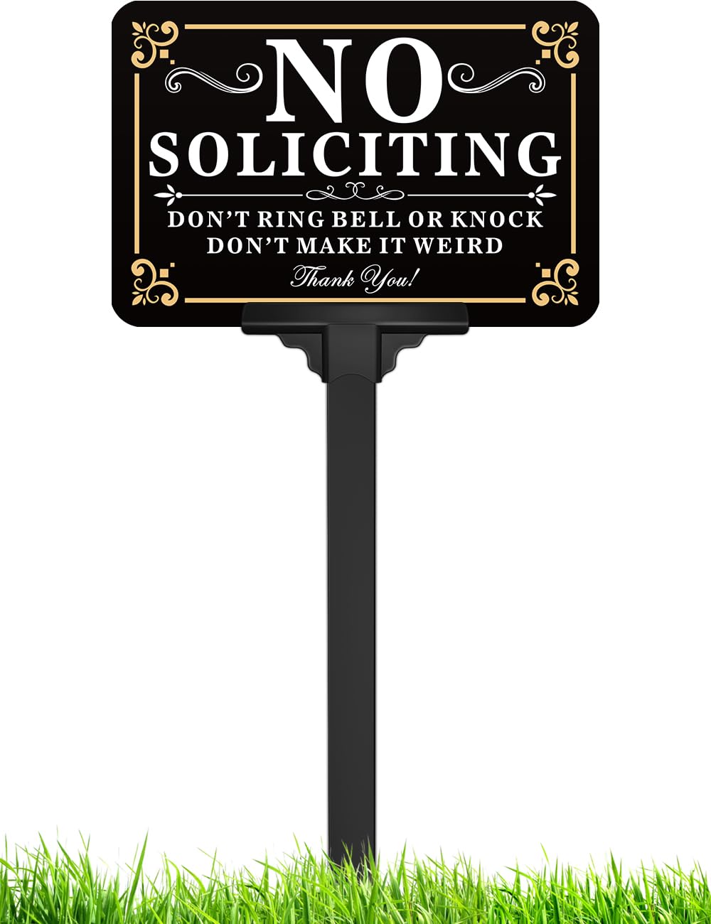Multiwins no soliciting sign on a stake at 14 inch height for quick placement.