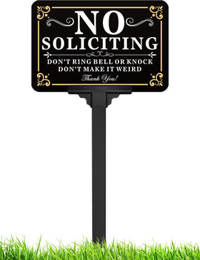 Multiwins no soliciting sign on a stake at 14 inch height for quick placement.