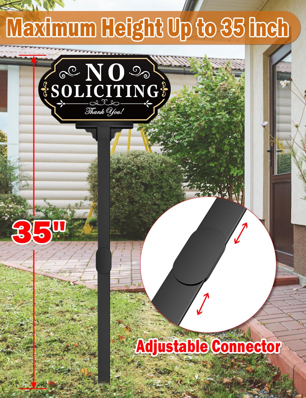 Multiwins no-soliciting sign with 36-inch height fits front doors clearly.