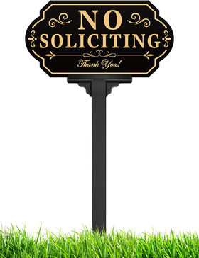 Multiwins no-soliciting sign on a stake deters door-to-door interruptions in the yard.
