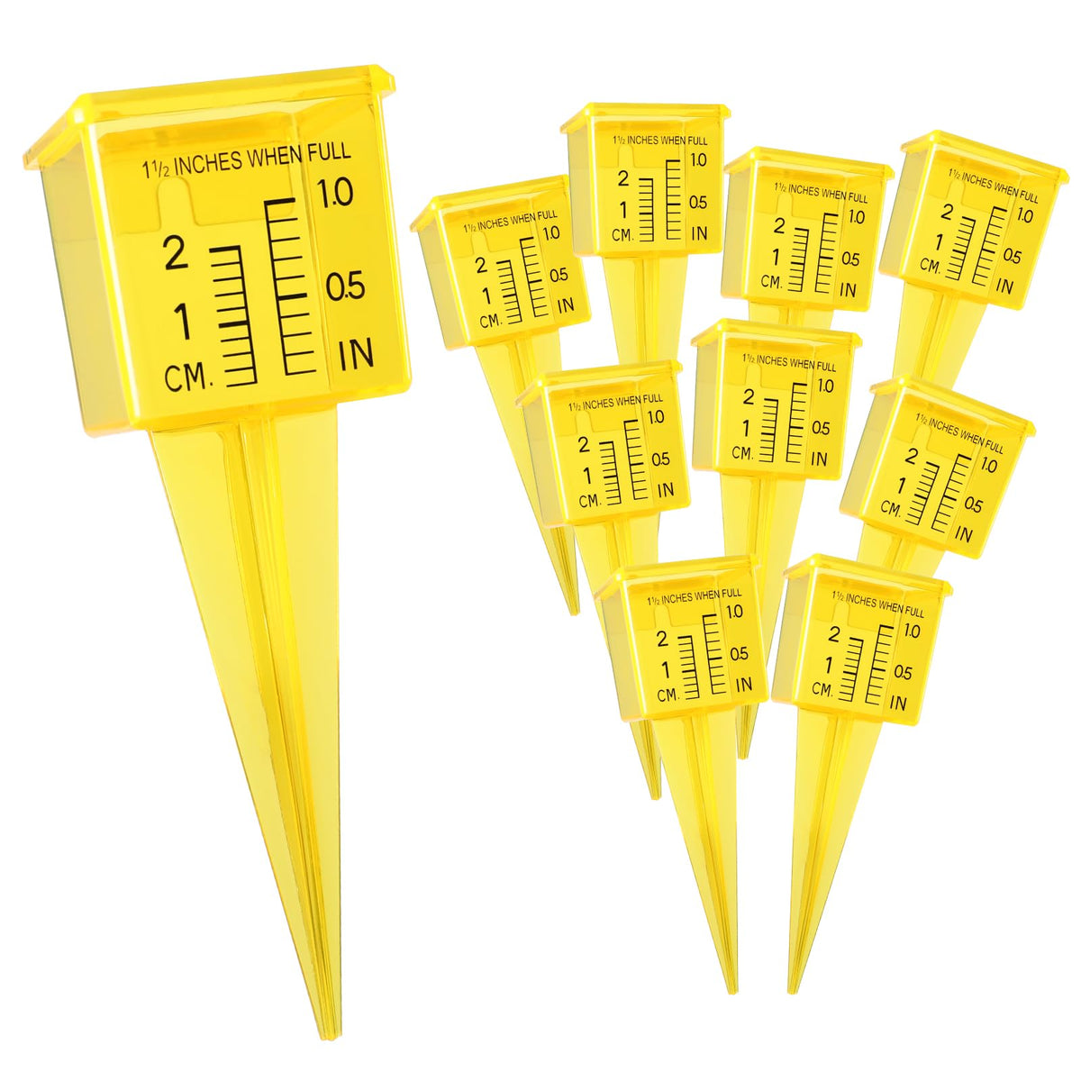 MUMTOP 10-pack rain gauge set, bright yellow visibility for lawns