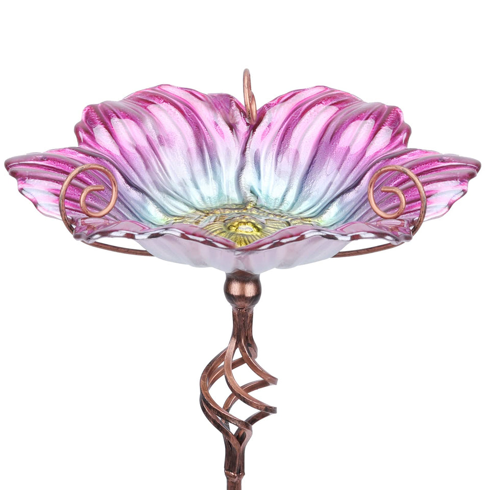 MUMTOP 31-inch glass birdbath base provides stable yard placement.