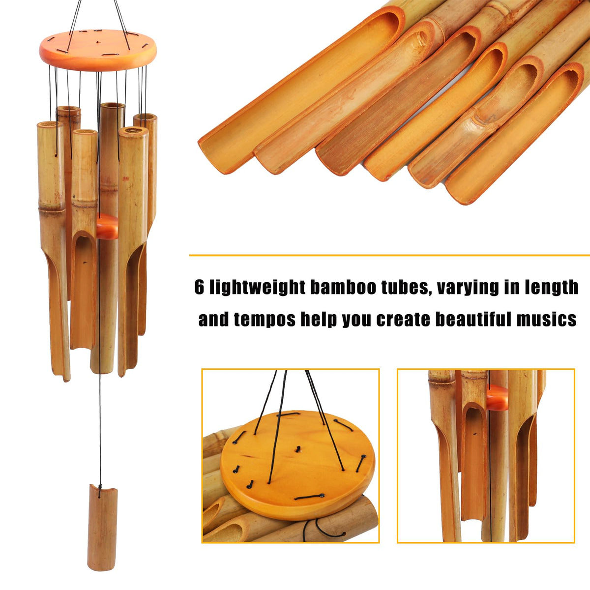 MUMTOP bamboo wind chimes six tubes produce precise, clear outdoor sound.