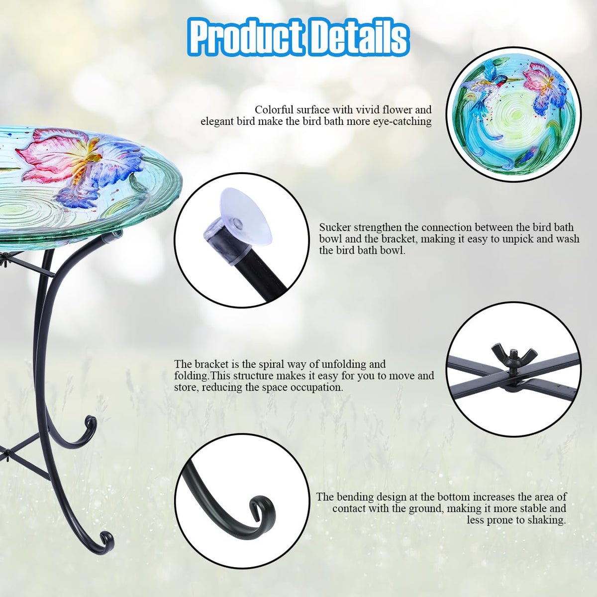 MUMTOP bird bath serving as both water bath and seed feeder for birds