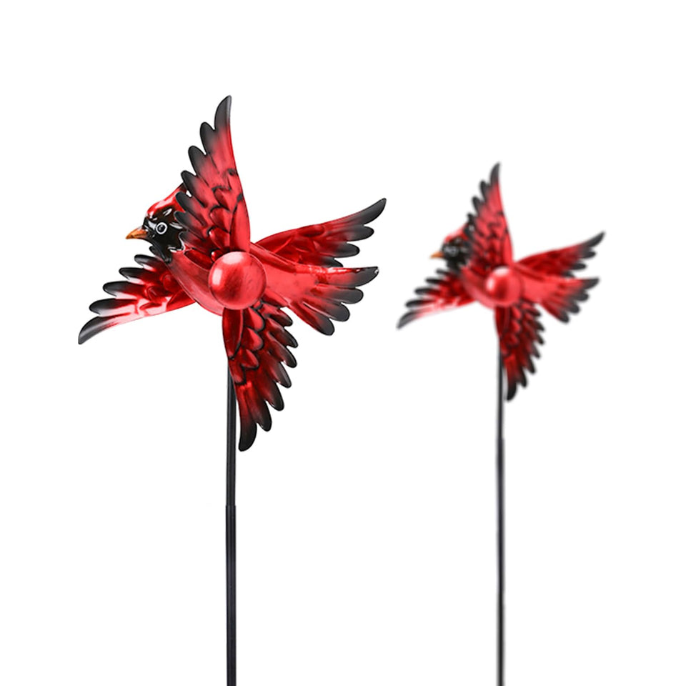 MUMTOP Cardinal Wind Spinner 2-pack adds vibrant yard motion for curb appeal.