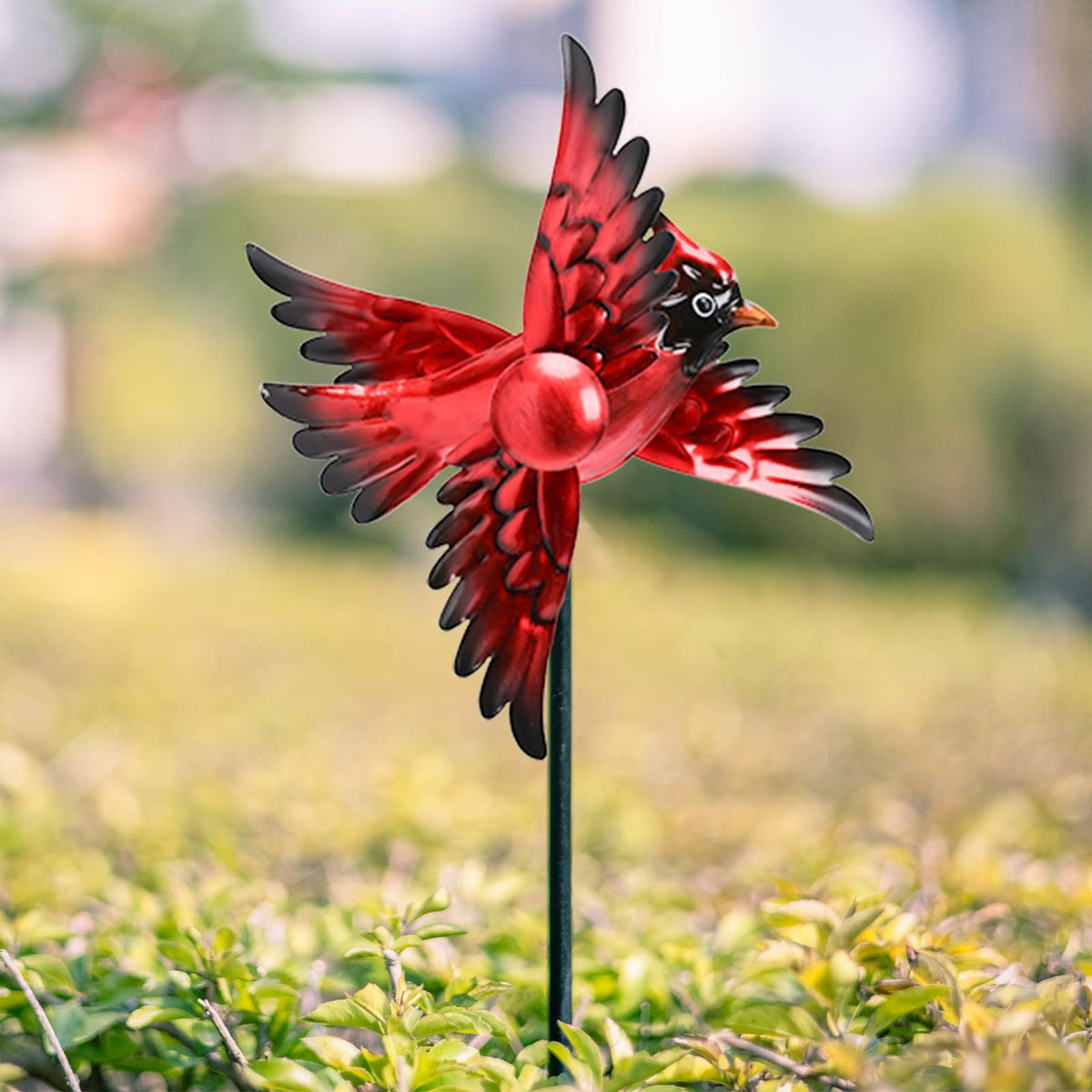 MUMTOP Cardinal Wind Spinner close-up shows durable metal construction for outdoor use.