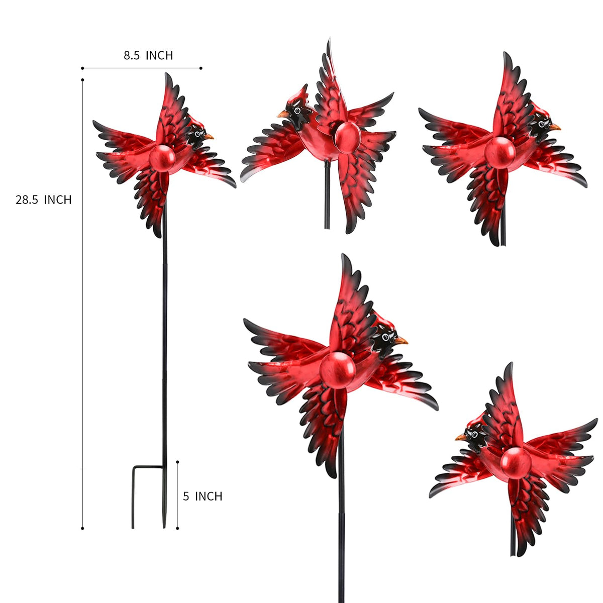 MUMTOP Cardinal Wind Spinner stake setup demonstrates quick, tool-free assembly.