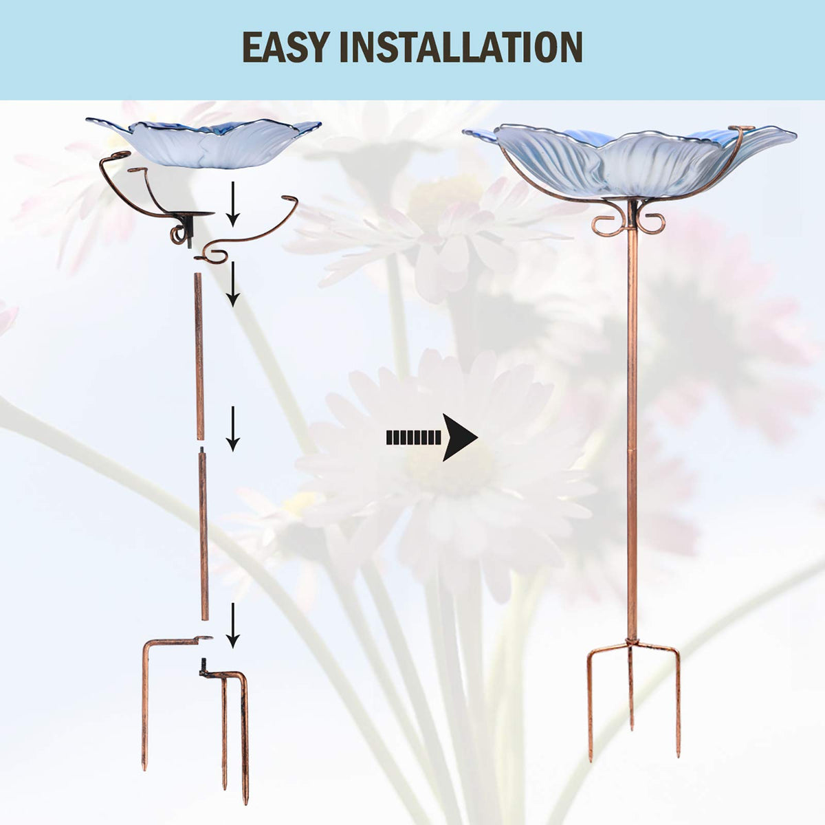 Close-up shows petal-shaped rim for charming yard aesthetics.