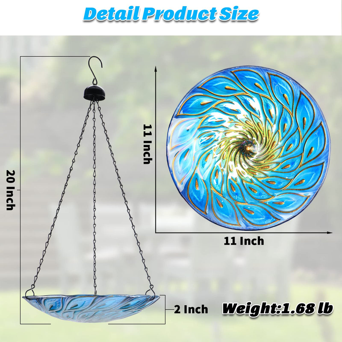 MUMTOP glass bird bath with 11 inch diameter enhances outdoor decor.