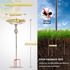 MUMTOP Glass Bird Bath with Stake offers rust-proof durability for year-round use