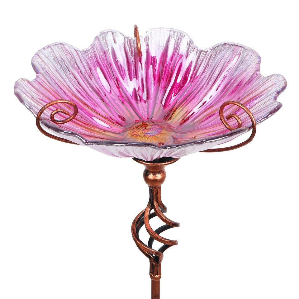 MUMTOP glass birdbath 31-inch pink pattern adds color to your garden.