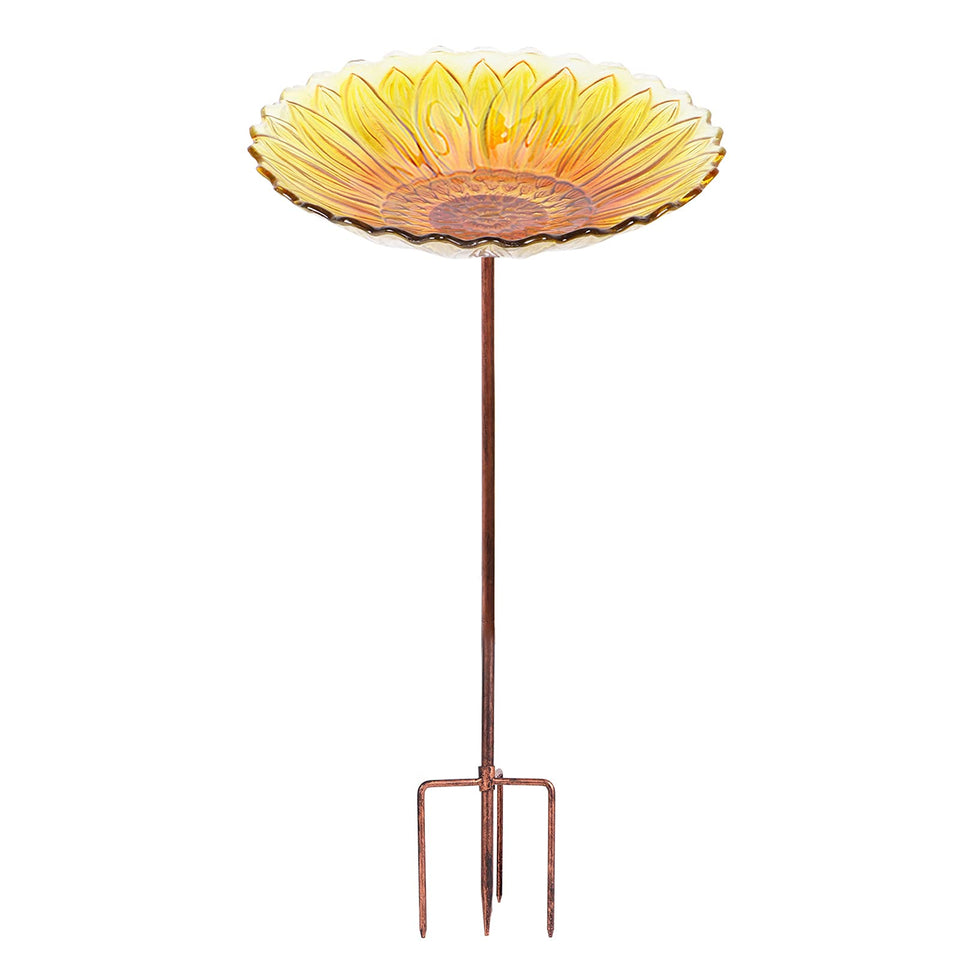 MUMTOP Glass Bird Bath base four-pronged stability for outdoor setup.