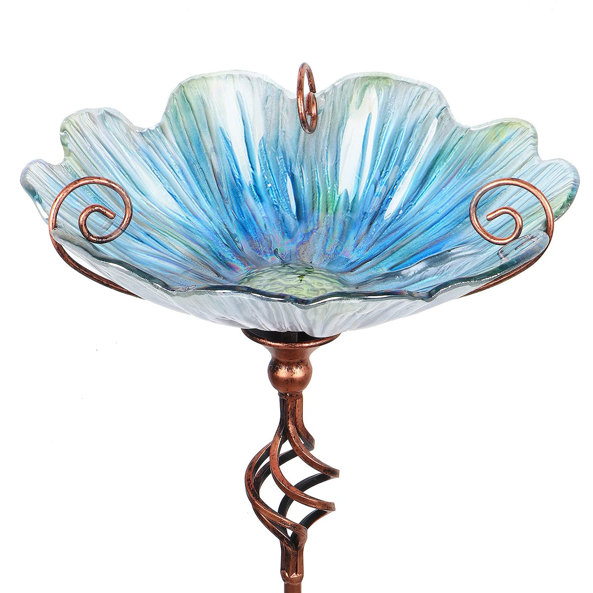 MUMTOP glass birdbath blue bowl with vibrant pattern attracts birds to your yard