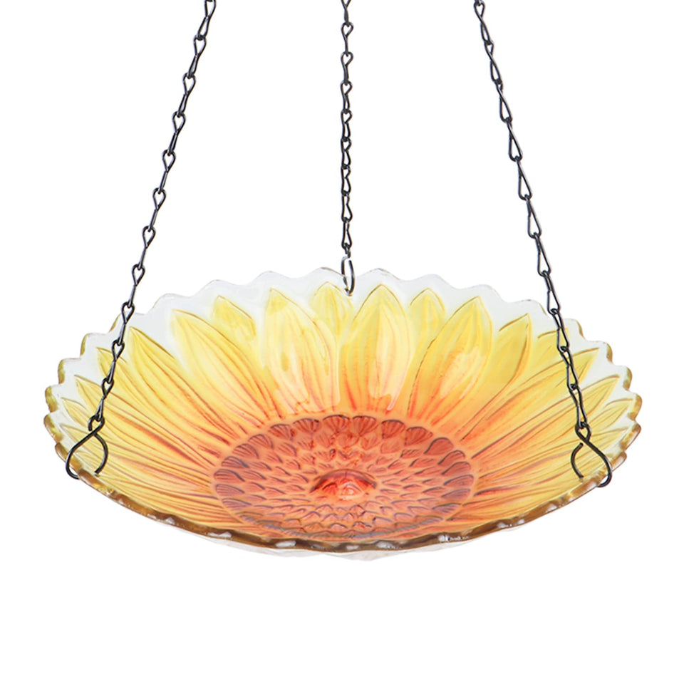 MUMTOP hanging bird bath with sunflower glass attracts birds to bathe