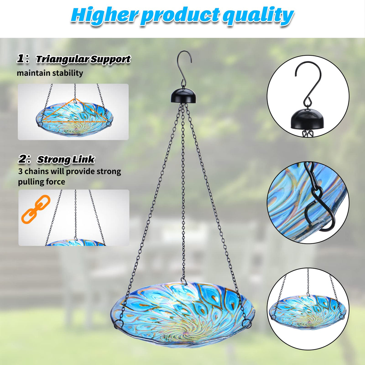 MUMTOP glass bird bath doubles as seed feeder for outdoor bird watching.