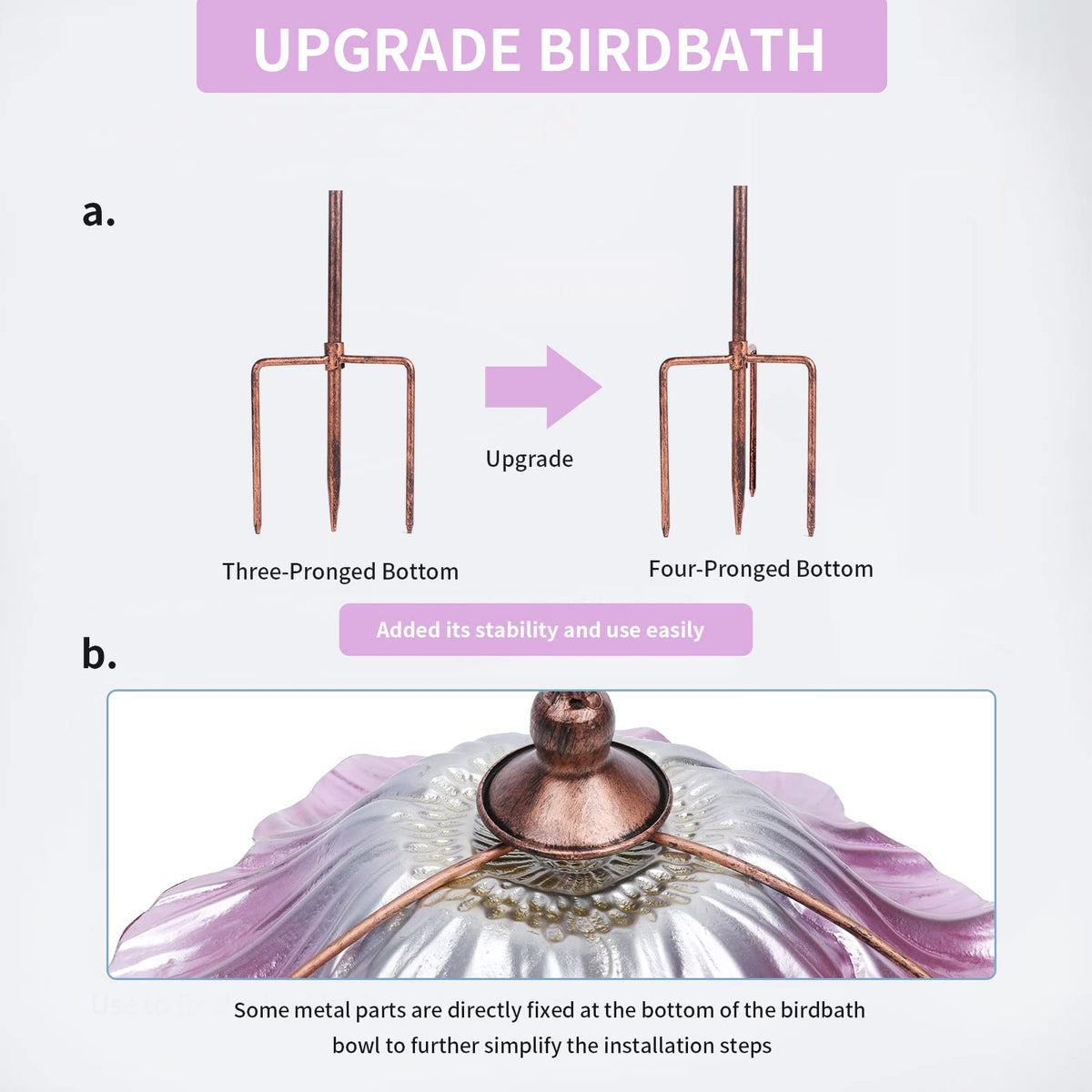 MUMTOP outdoor-durable birdbath withstands rain and sun for long use.