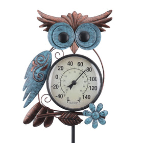 MUMTOP outdoor thermometer on owl stake with easy-to-read dial for quick readings