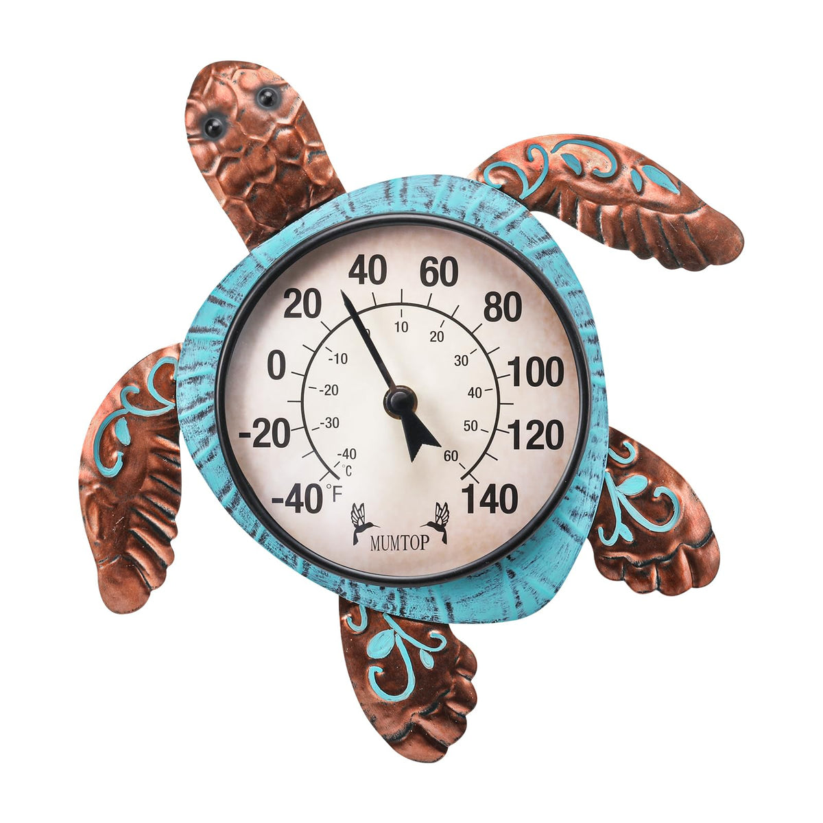 MUMTOP turtle outdoor thermometer mounted on wall for easy garden temperature viewing