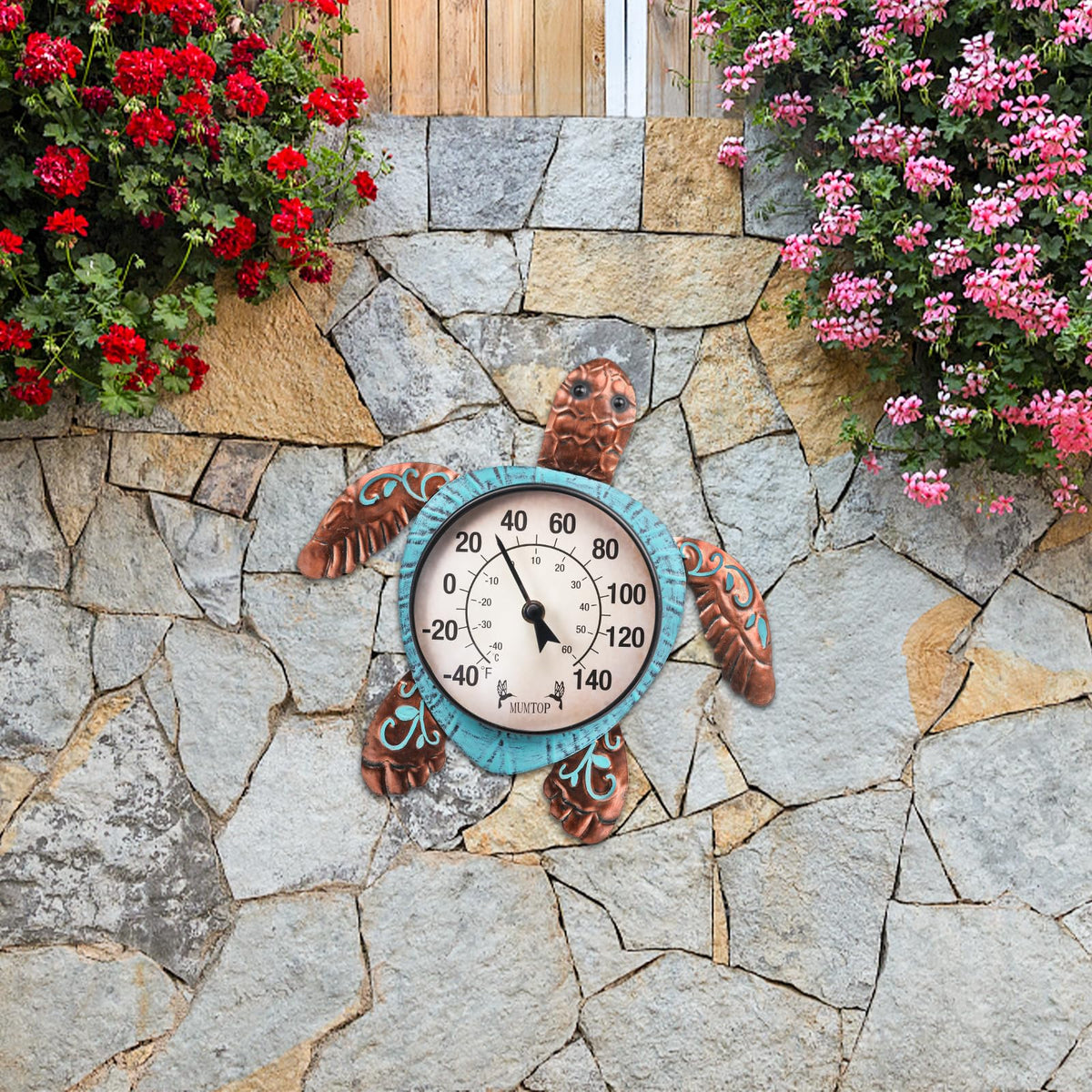 MUMTOP turtle-themed thermometer blends with garden decor and alerts you to temperature changes