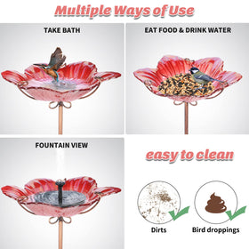 MUMTOP red glass bird bath stands out as vibrant yard decor.