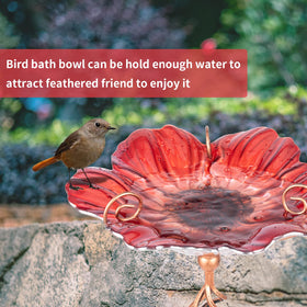 MUMTOP red glass birdbath bowl adds color and bird attraction.
