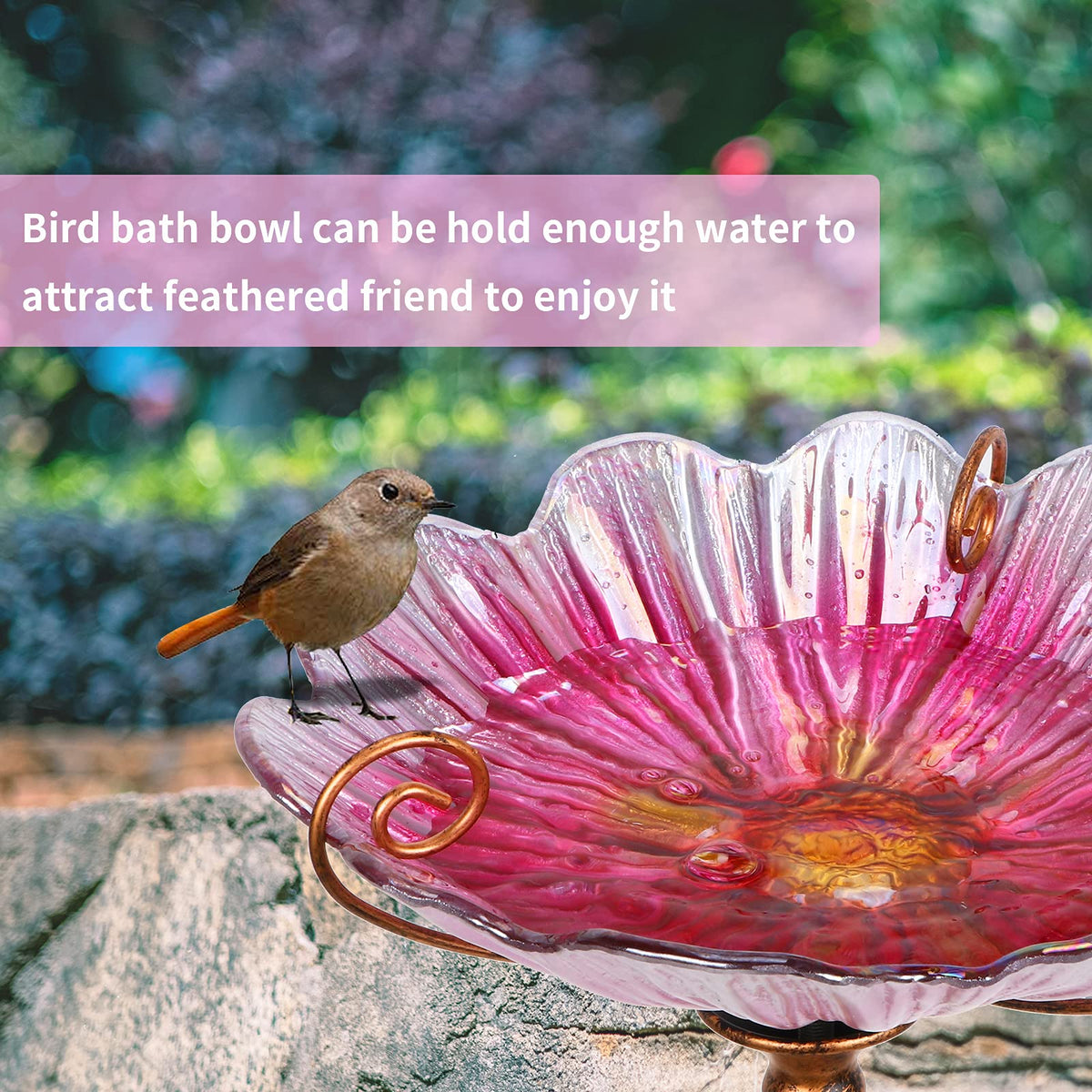 MUMTOP stainless steel stake supports the glass bowl securely.