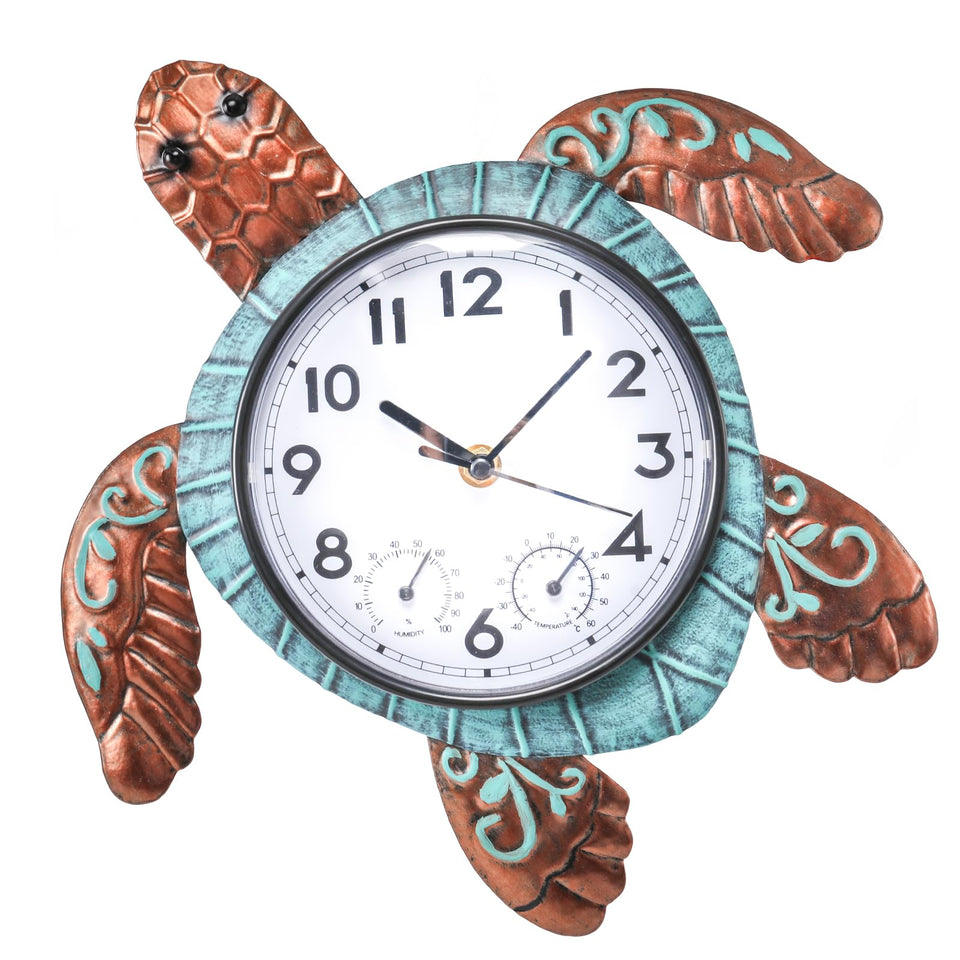 MUMTOP Turtle outdoor clock on patio shows time clearly and weather at a glance