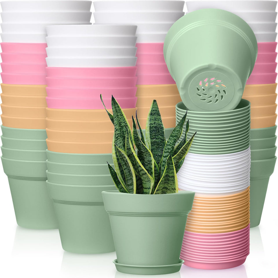 Mumufy 54-pack colorful 4-inch pot with saucer for indoor decor.