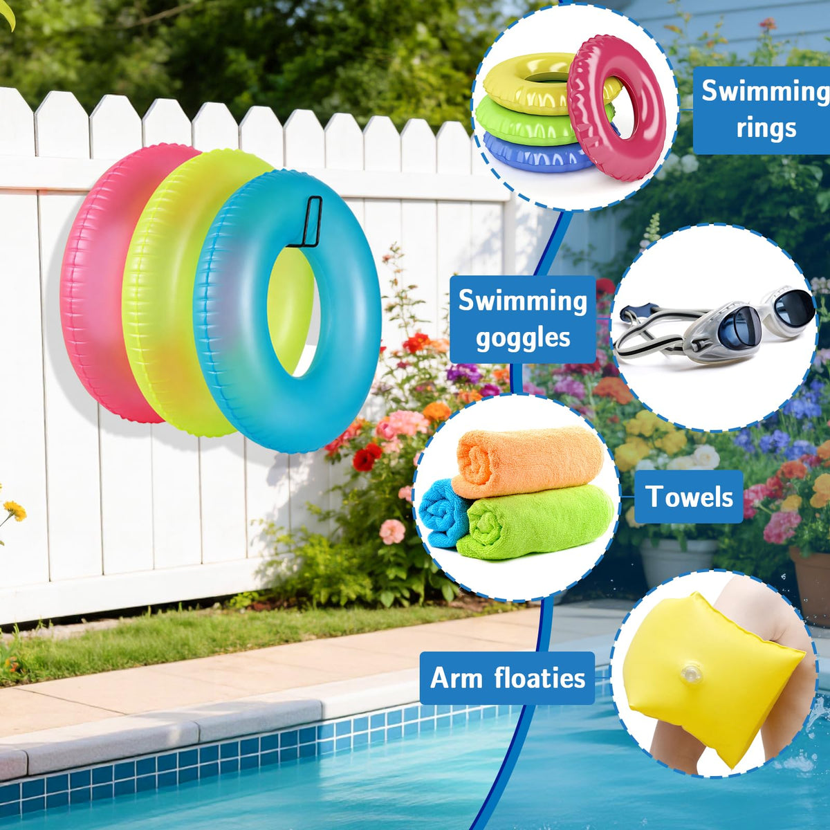 MUOUAKATE heavy-duty pool rack with a 17.3-inch extension supports multiple floats.