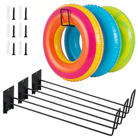 MUOUAKATE pool float storage rack on wall keeps rings organized and dry.