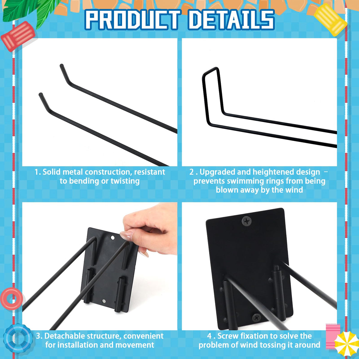 MUOUAKATE wall-mounted pool hanger secures large rings during windy days.