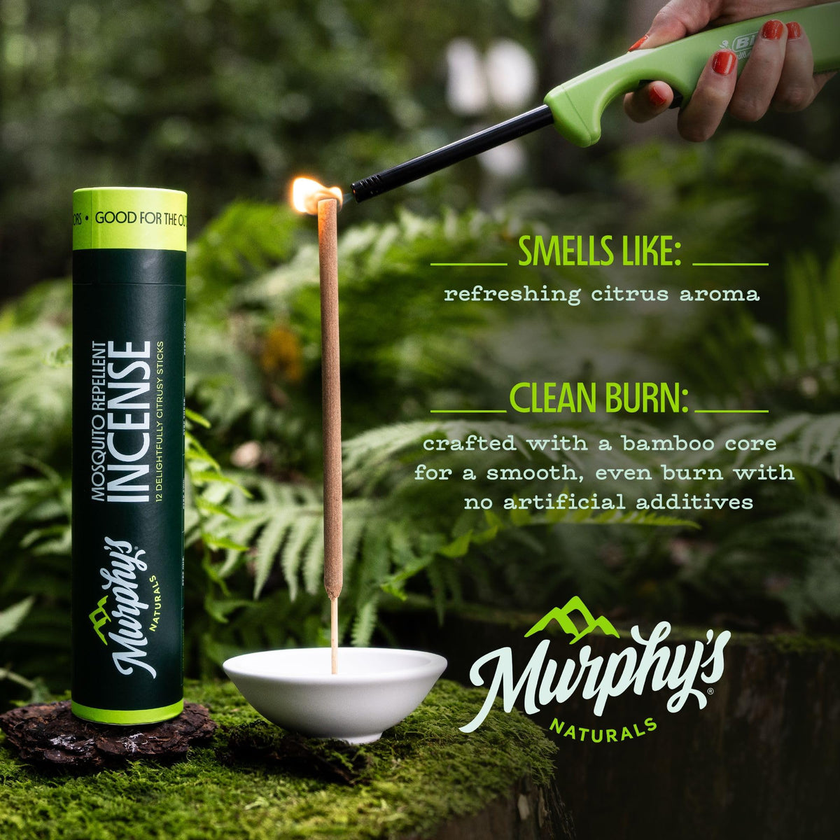 Murphy’s Naturals bamboo-core incense sticks burn evenly for outdoor use
