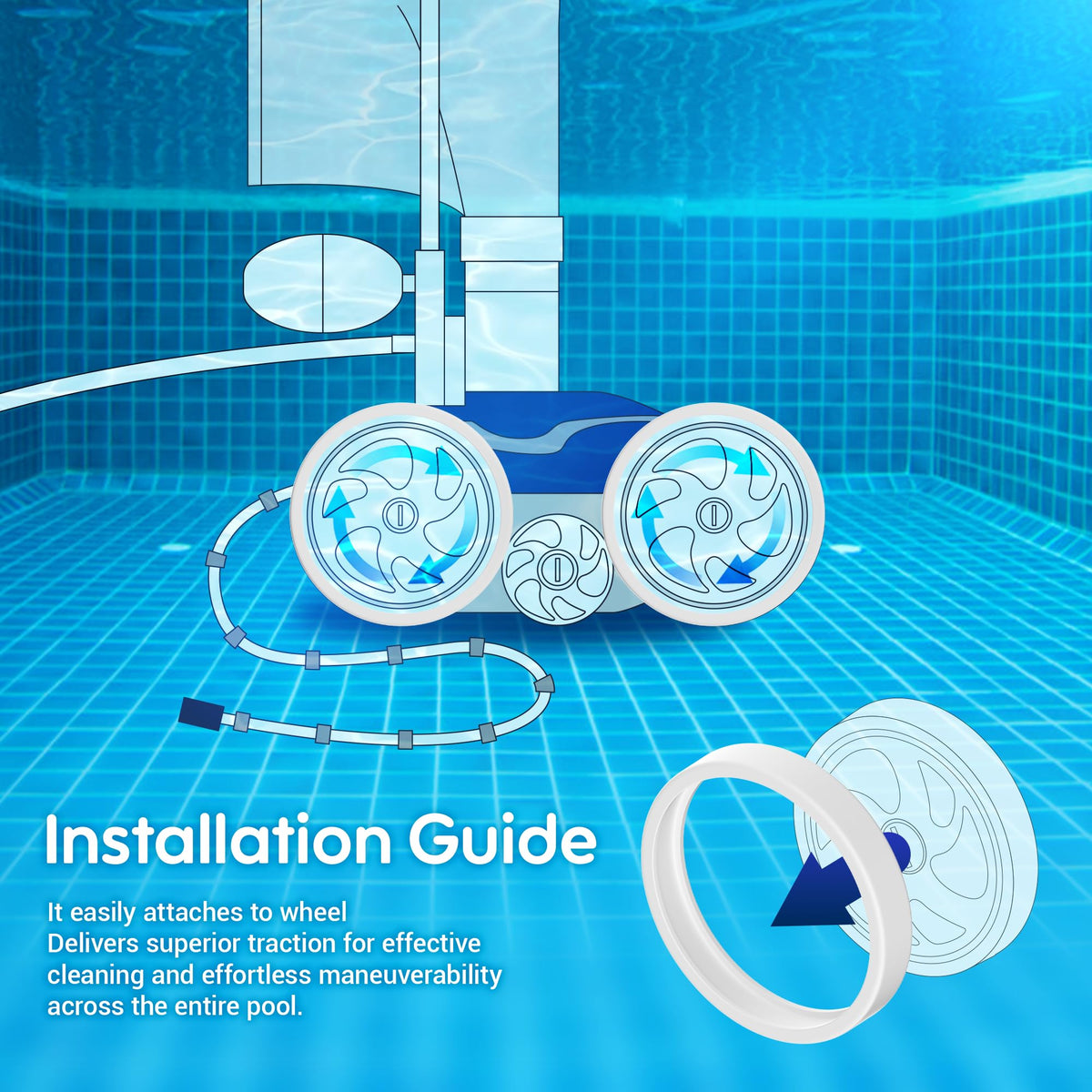 MUSCCCM C10 tire on a pool cleaner moving smoothly in water