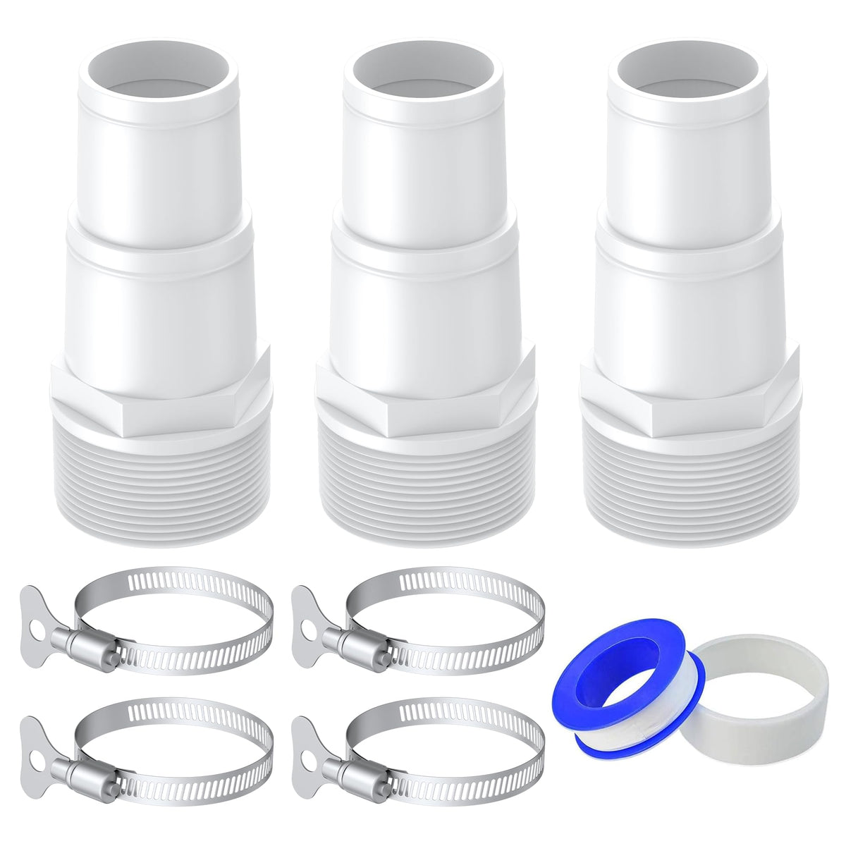 MUSCCCM pool hose adapter 3-pack shown for universal compatibility across pool hoses.