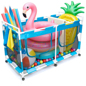 MUSCCCM pool storage bin exterior shows massive capacity for toys and towels.