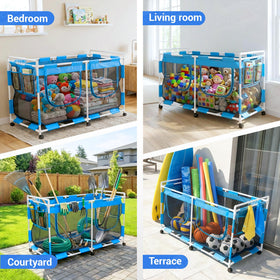 MUSCCCM pool storage bin packed with family gear for pool days.