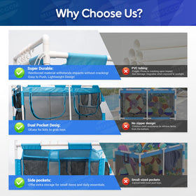 MUSCCCM pool storage bin top crossbar stores towels for quick pickup.