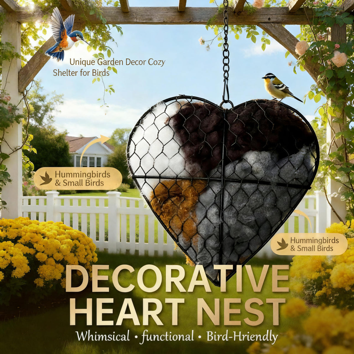Mustio heart-shaped nesting holder showcases durable, outdoor-friendly design