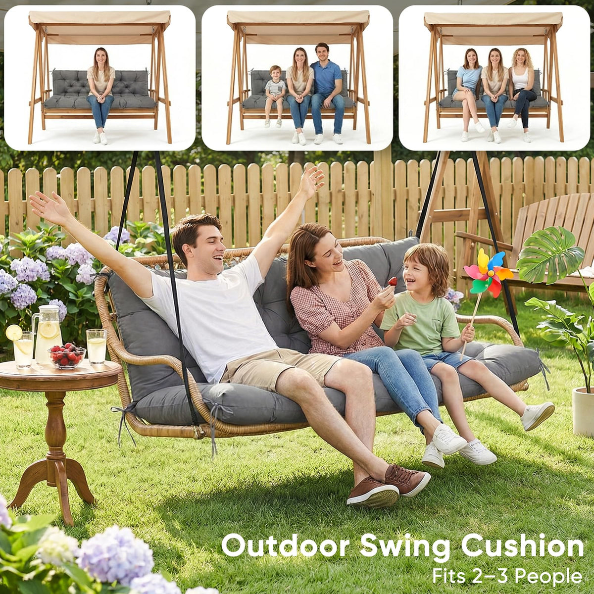 Durable outdoor cushions for year-round porch use.